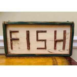 FISH Distressed Wood Wall Art Fisherman Angler